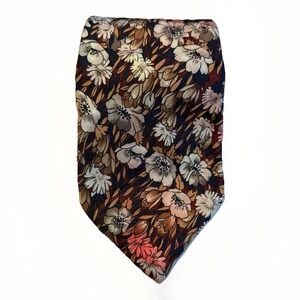 Pierre Cardin Mens Vintage Floral Silk Tie Botanical Brown Pink Navy Wide‎ 70s